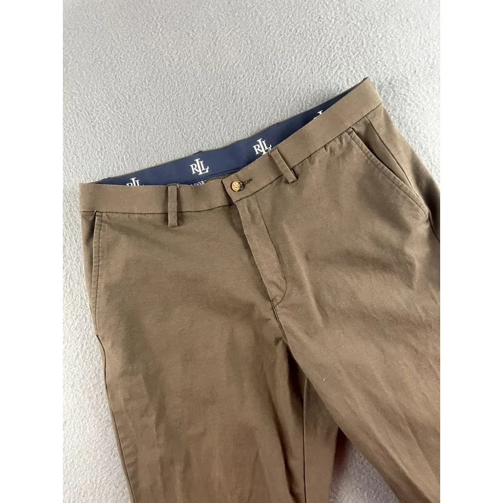 Lauren Ralph Lauren Performance Pants Mens 34x31* Brown Flat Front Stretch Dress